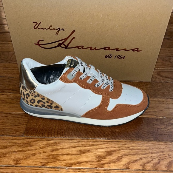 Vintage Havana Leather Valery Rust & Leopard Detail Run Sneakers Women's Size 6 - Picture 4 of 13